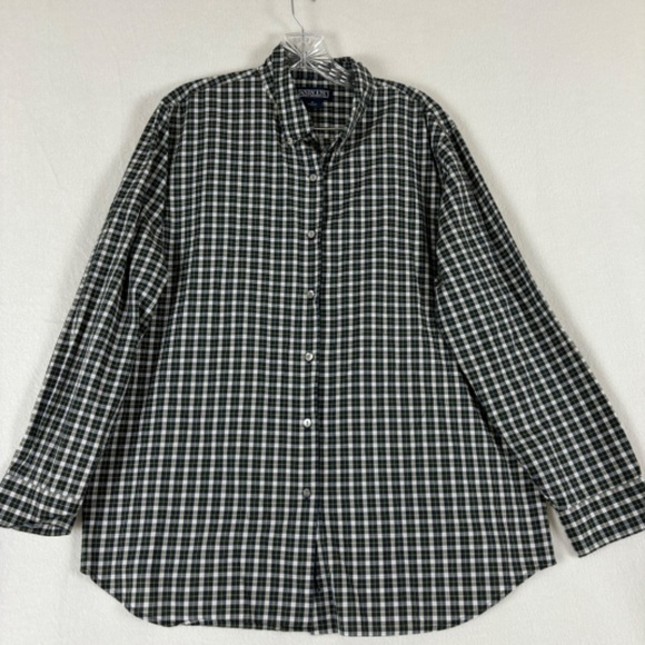Lands' End Men's Long Sleeve Shirt Button-Down Black White and Yellow Plaid 16 - Picture 1 of 11